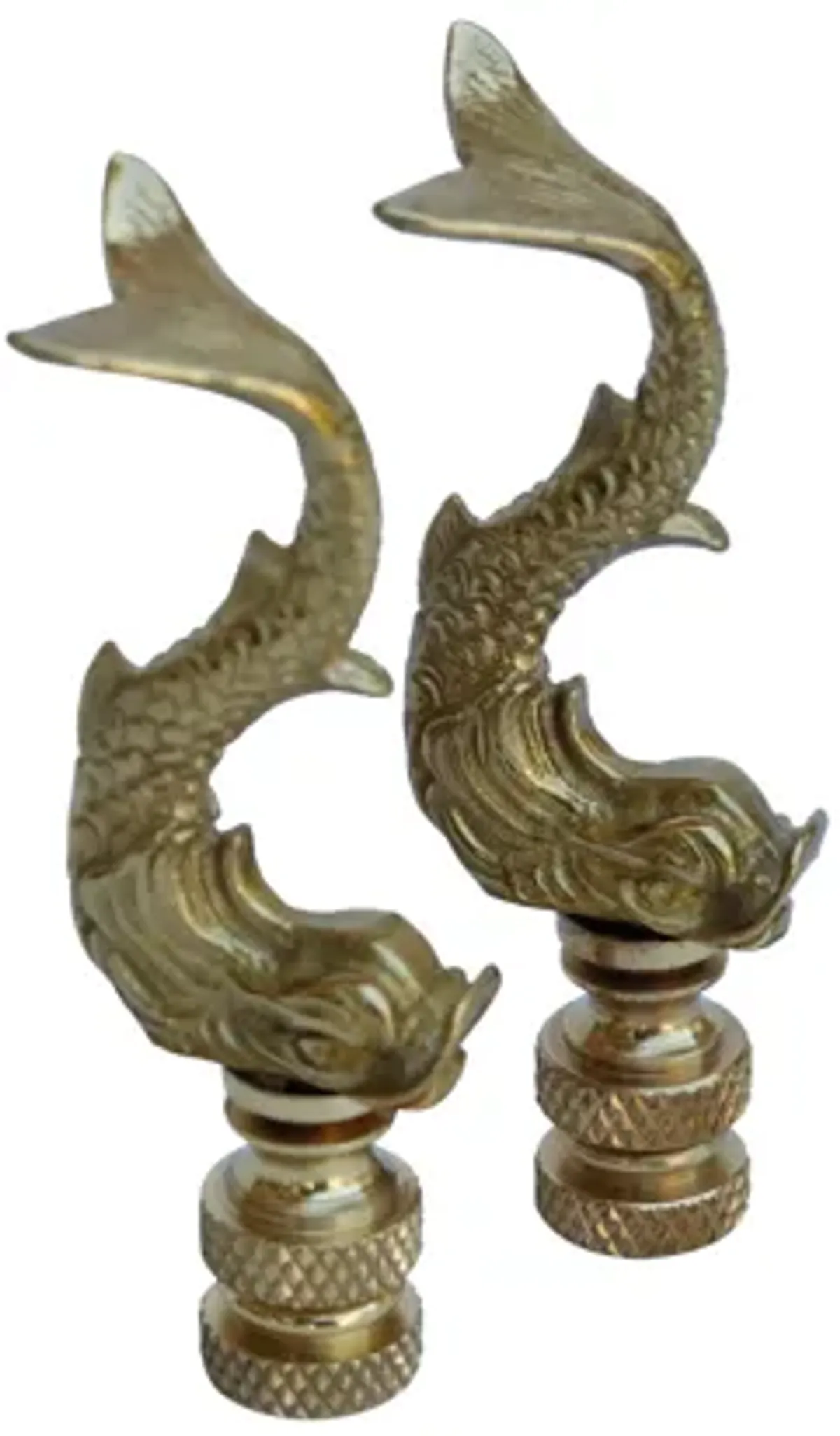 Brass Dolphin Lamp Finials - a Pair - Brown - Fits a standard size lamp harp