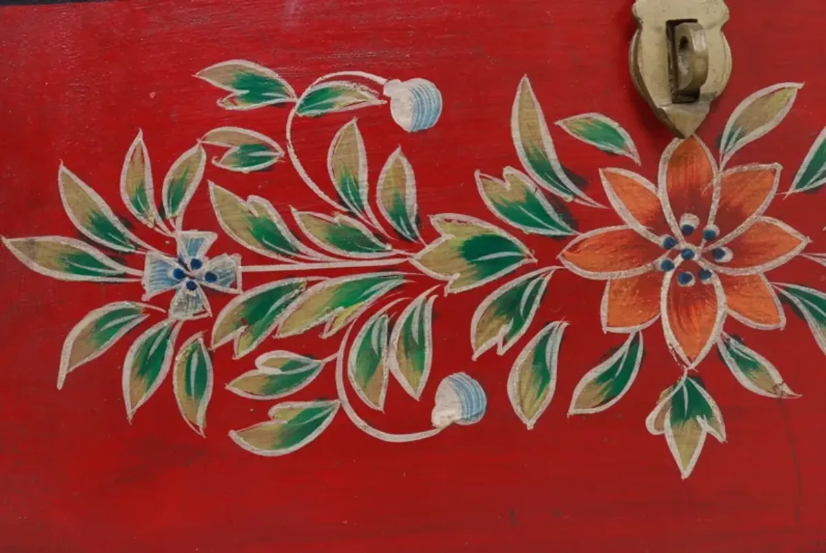 Hand Painted Floral Red Trinket Box