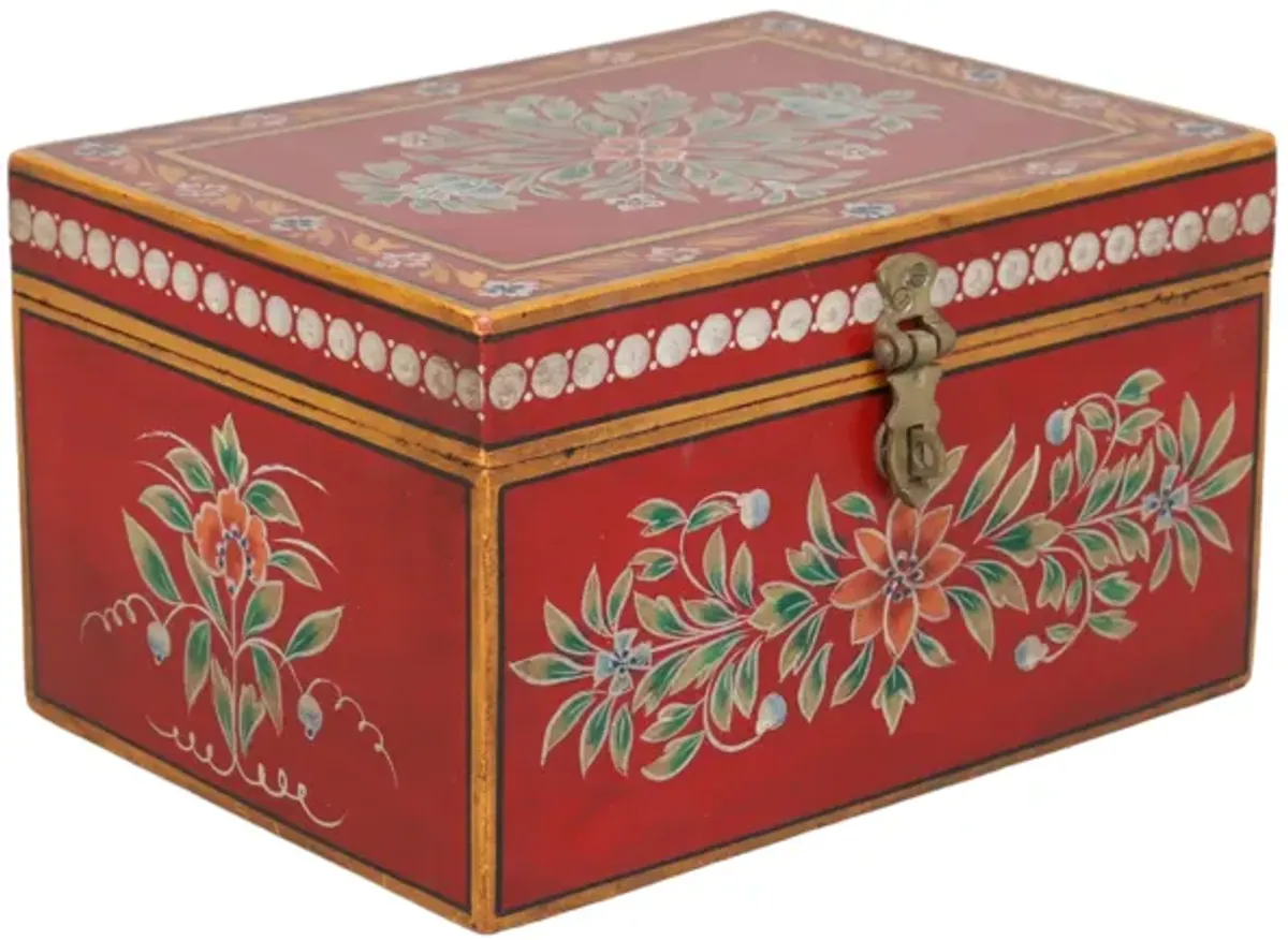 Hand Painted Floral Red Trinket Box