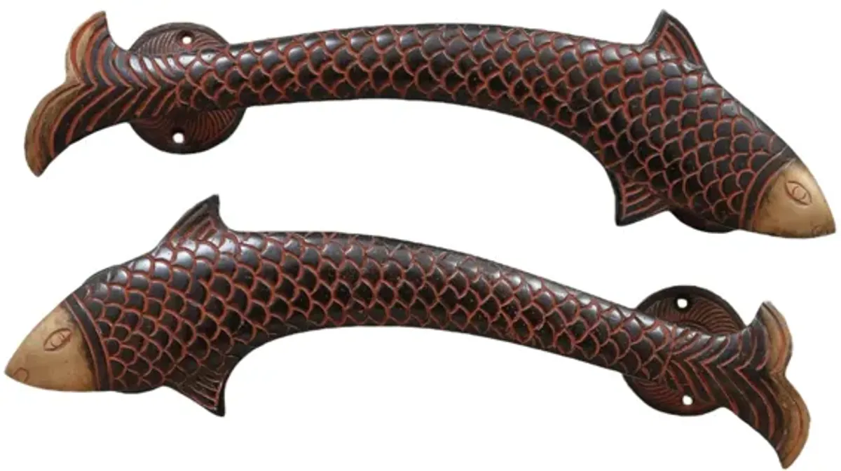 Brass Fish Door Handles - a Pair