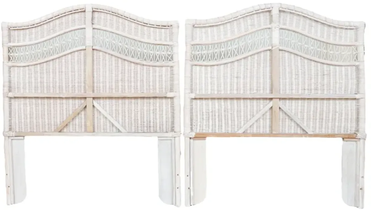 Whitewashed Wicker Twin Headboards - Set of 2