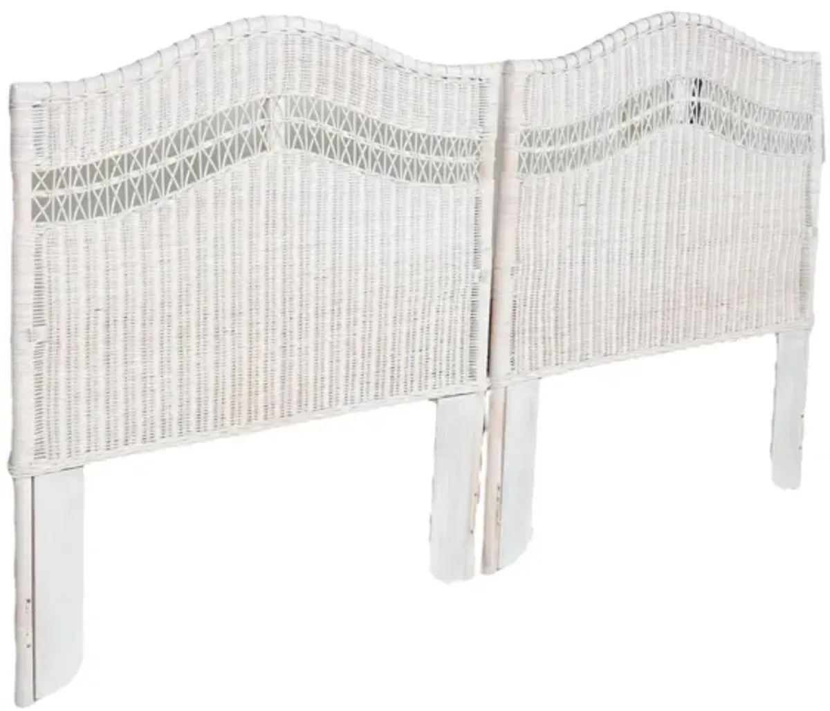 Whitewashed Wicker Twin Headboards, Pair