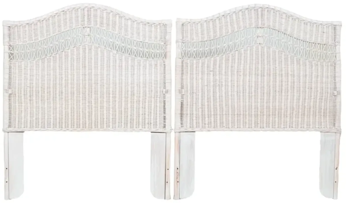 Whitewashed Wicker Twin Headboards, Pair