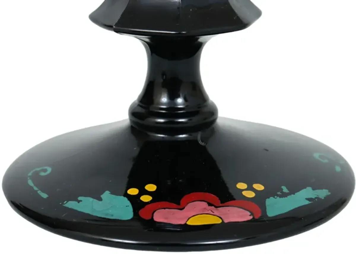 Black Glass Candlestick Holders - a Pair