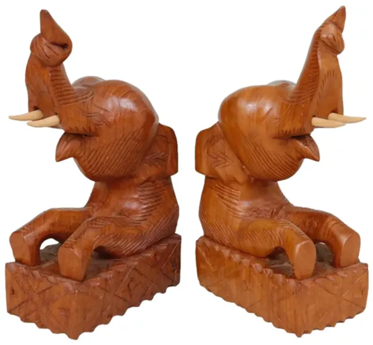 Teak Elephant Bookends - a Pair