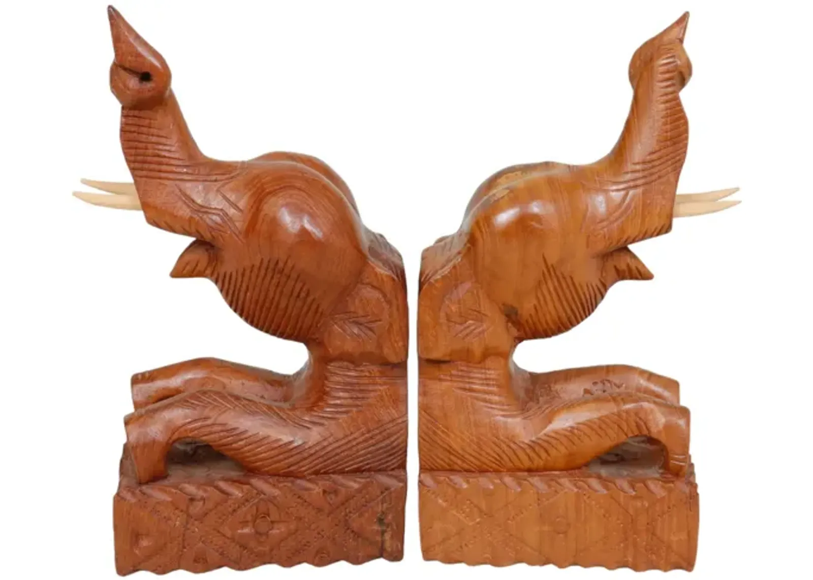 Teak Elephant Bookends - a Pair