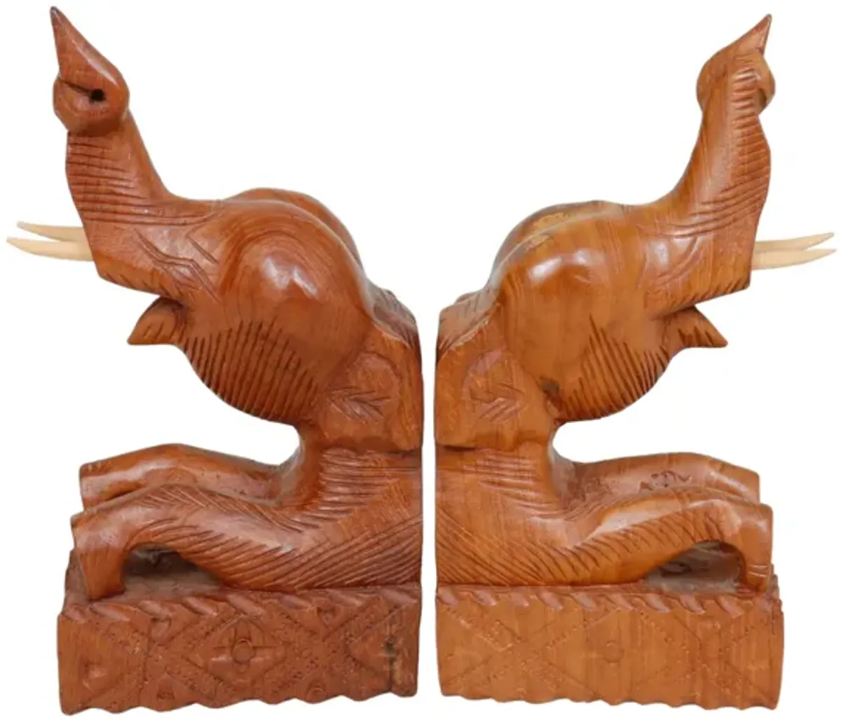 Teak Elephant Bookends - a Pair