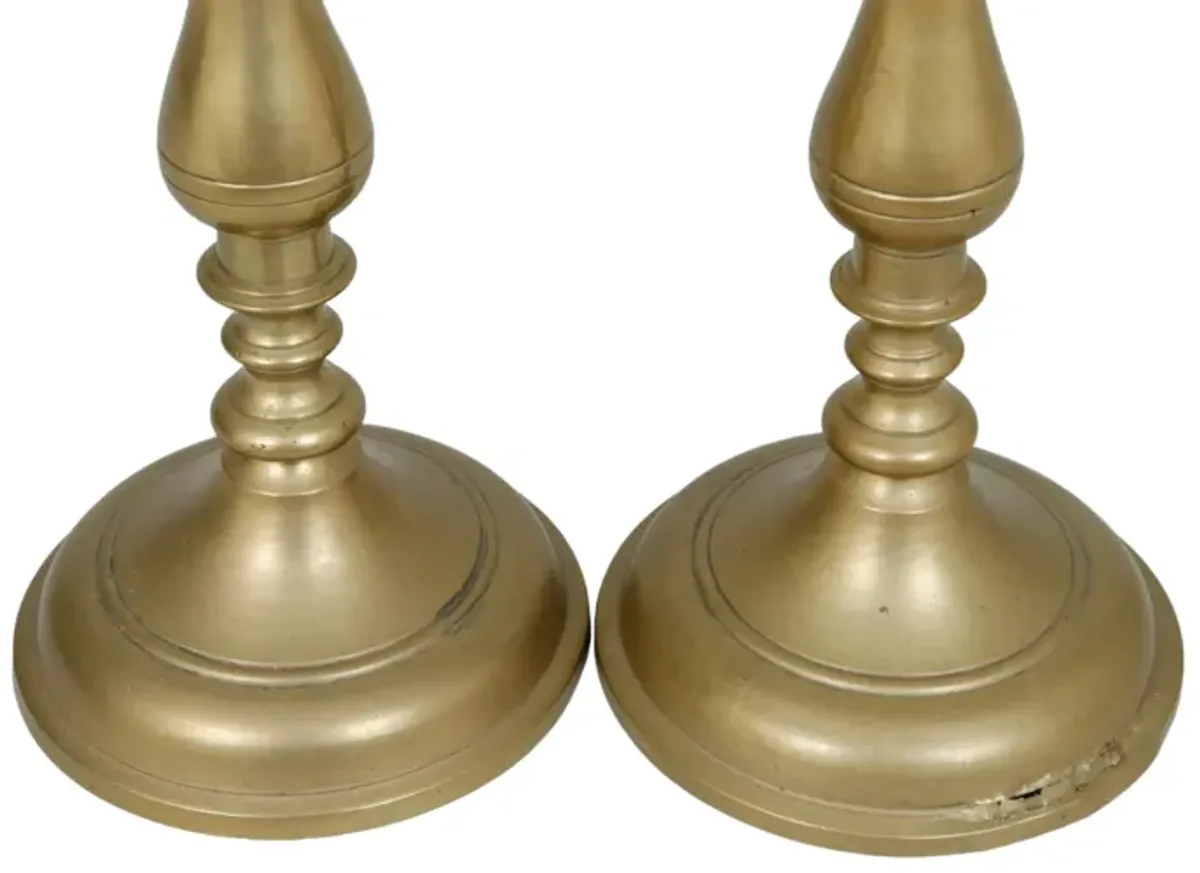 Turned Brass Candlestick Holders - a Pair