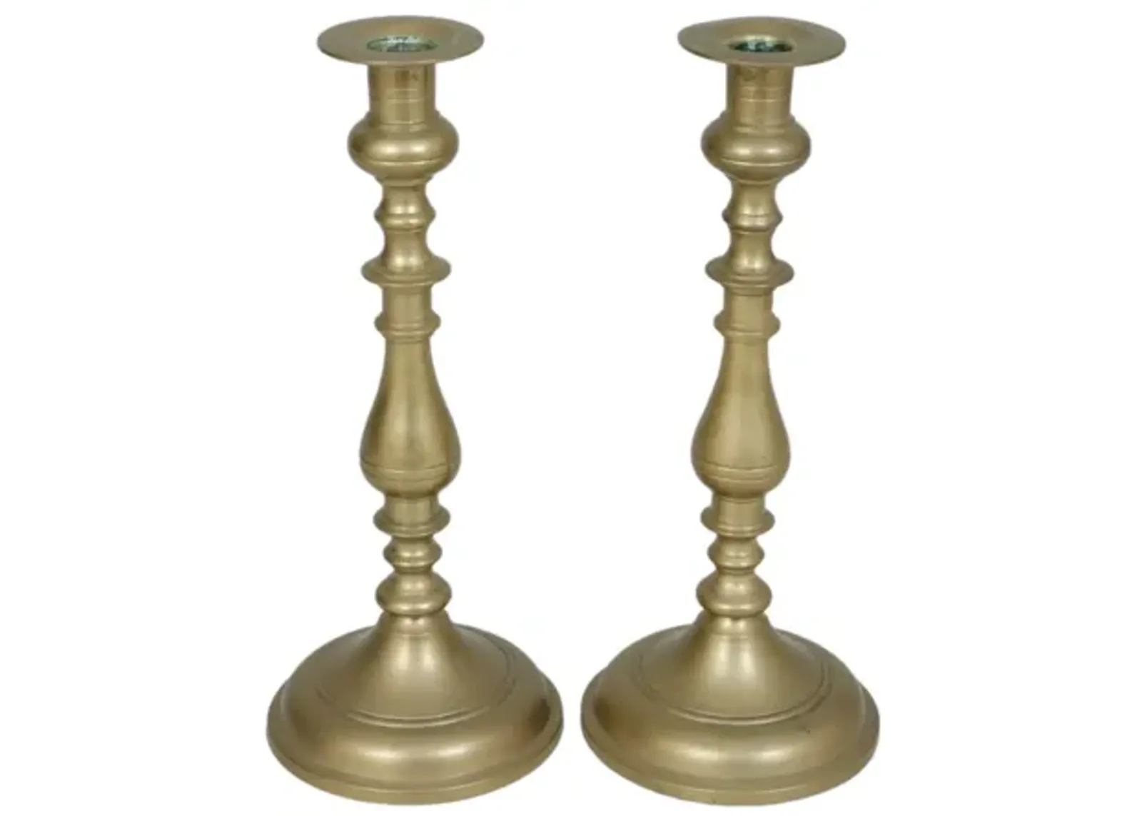 Turned Brass Candlestick Holders - a Pair