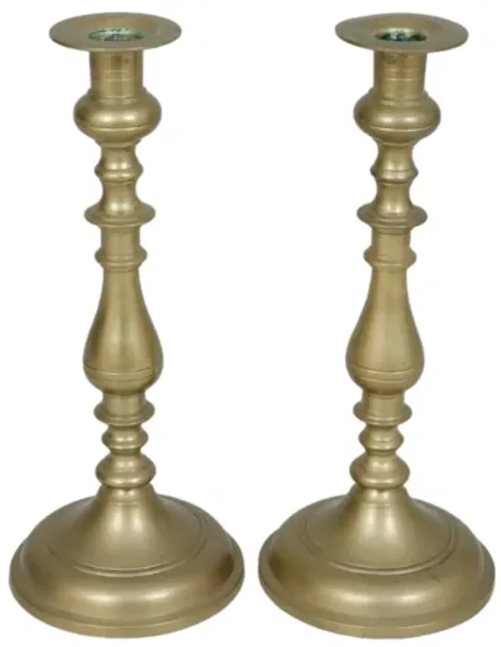 Turned Brass Candlestick Holders - a Pair