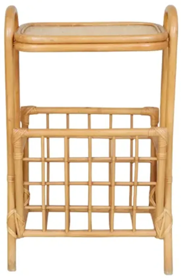 Bamboo & Rattan Side Table/Magazine Rack - Brown
