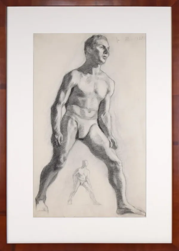 Antique Pugilist Male Nude Drawing 1928 - Antiquarian Art Company - black