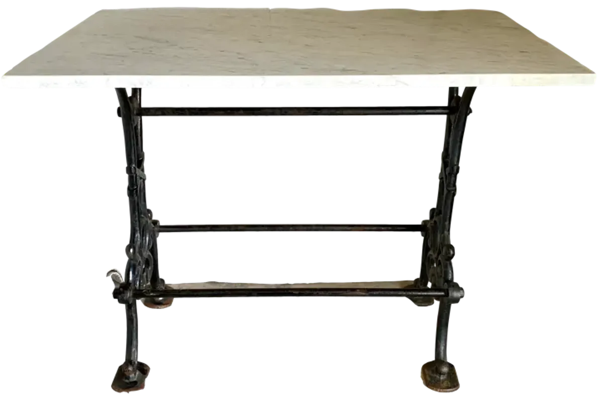 French Cast Iron Marble Bistro Table - Beige