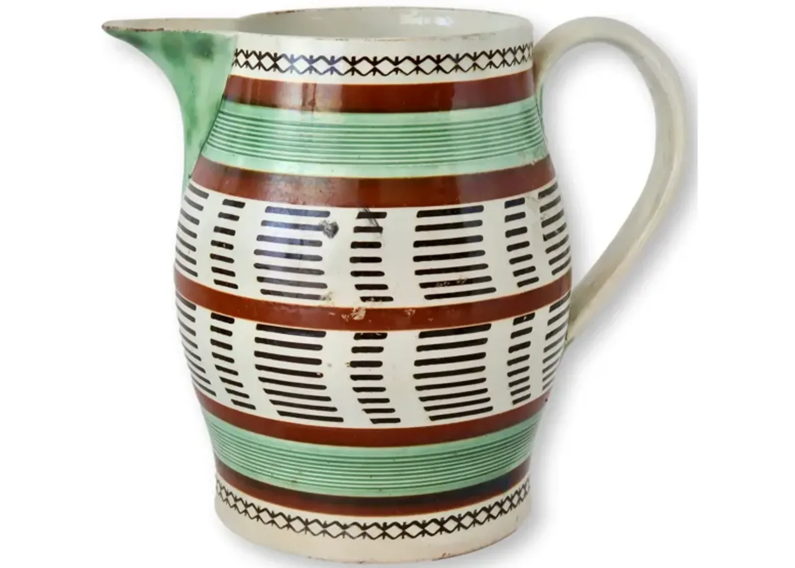 Early 1800s English Mochaware Barrel Jug - Green