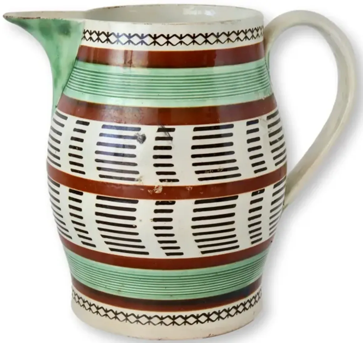 Early 1800s English Mochaware Barrel Jug - Green