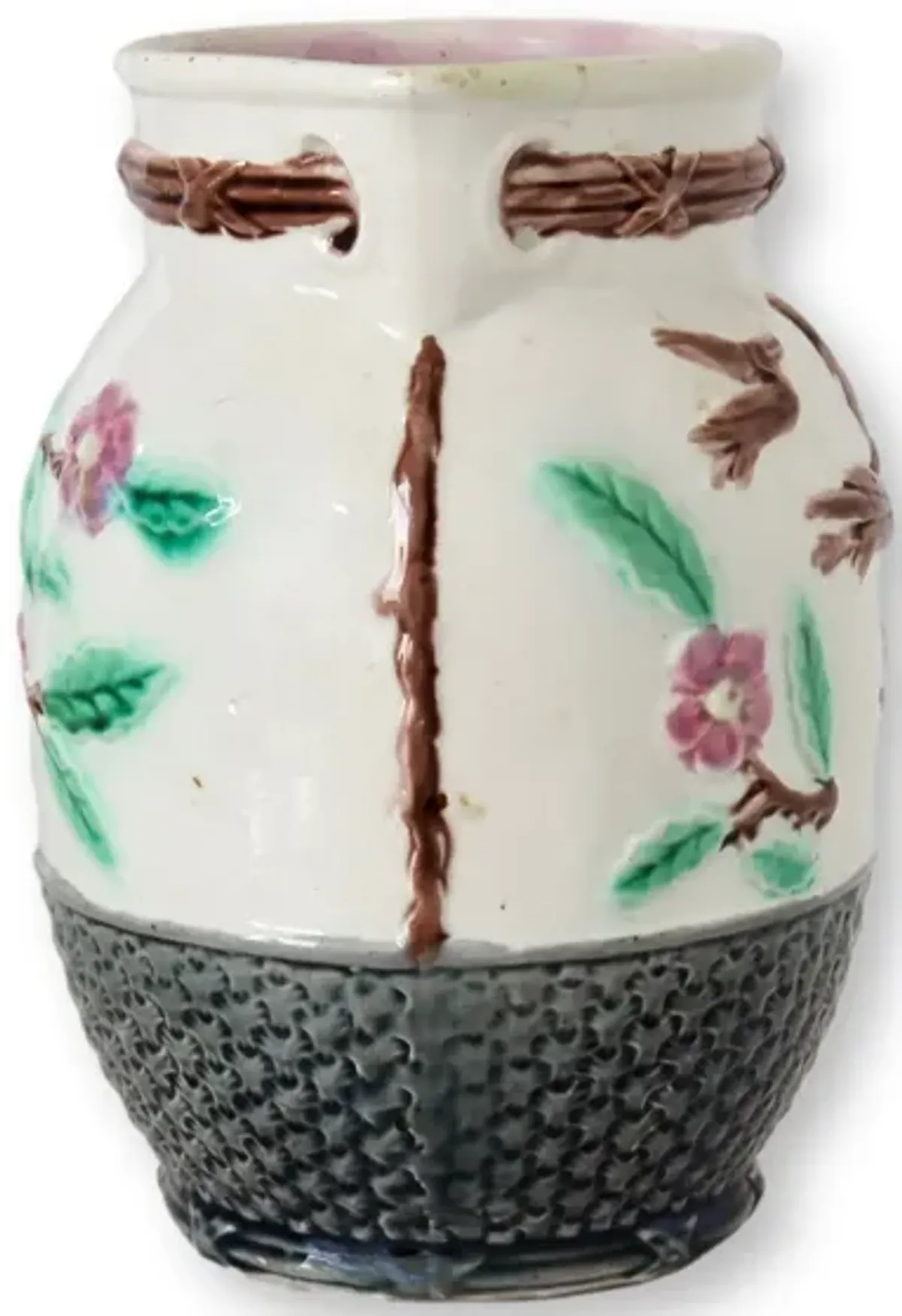 English Majolica Pitcher with Cranes