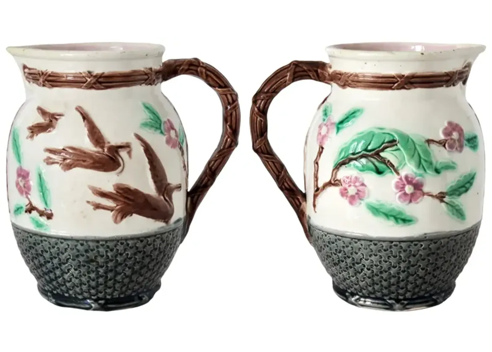 English Majolica Pitcher with Cranes