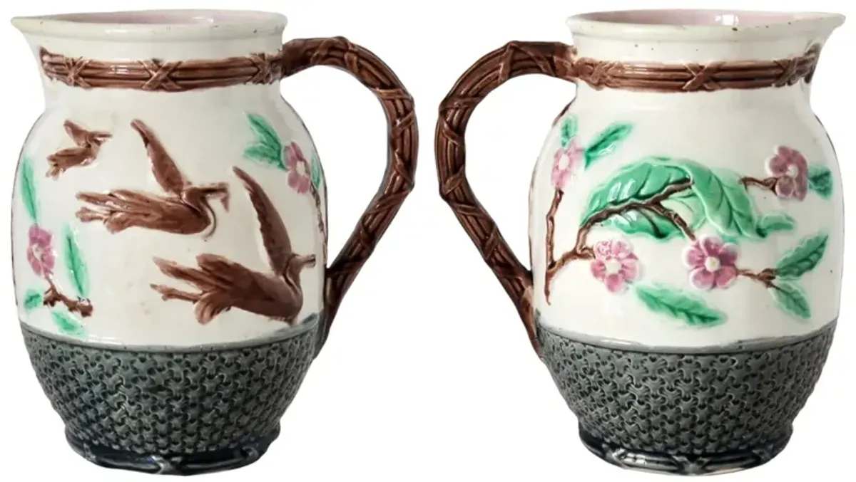 English Majolica Pitcher with Cranes