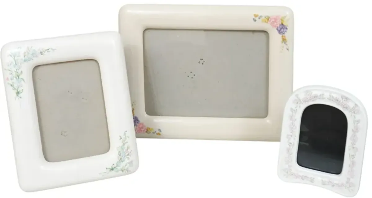 1980 s Floral Ceramic Photo Frames - Set - White