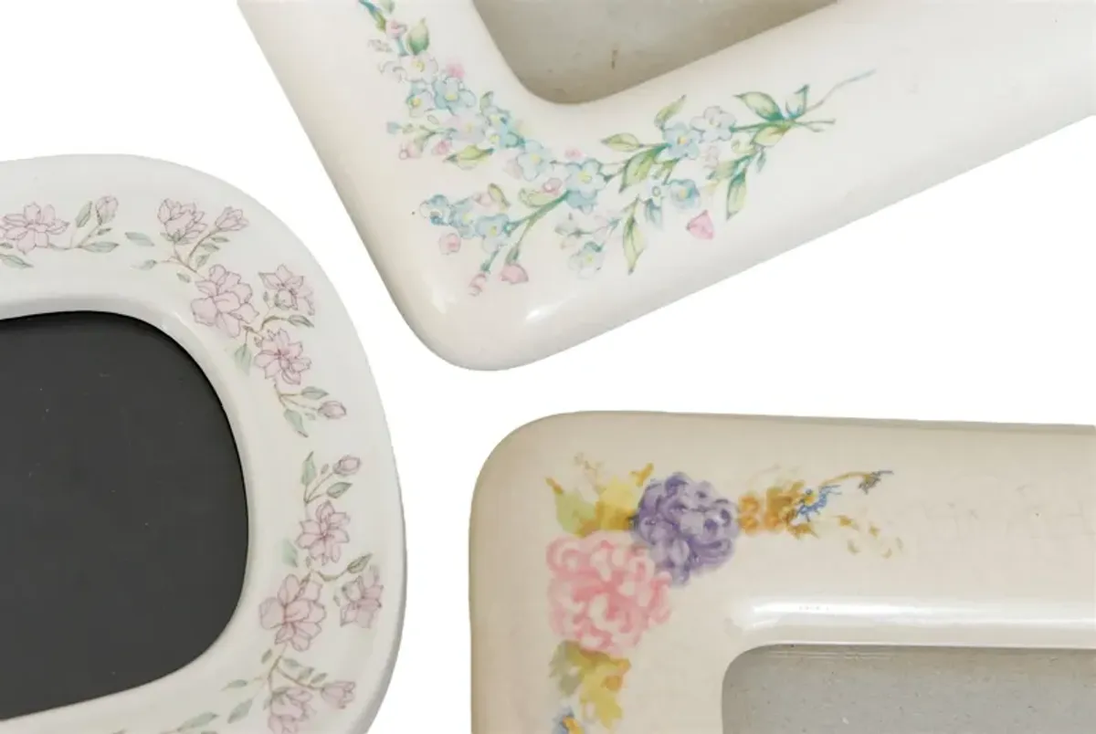 1980’s Floral Ceramic Photo Frames - Set - White