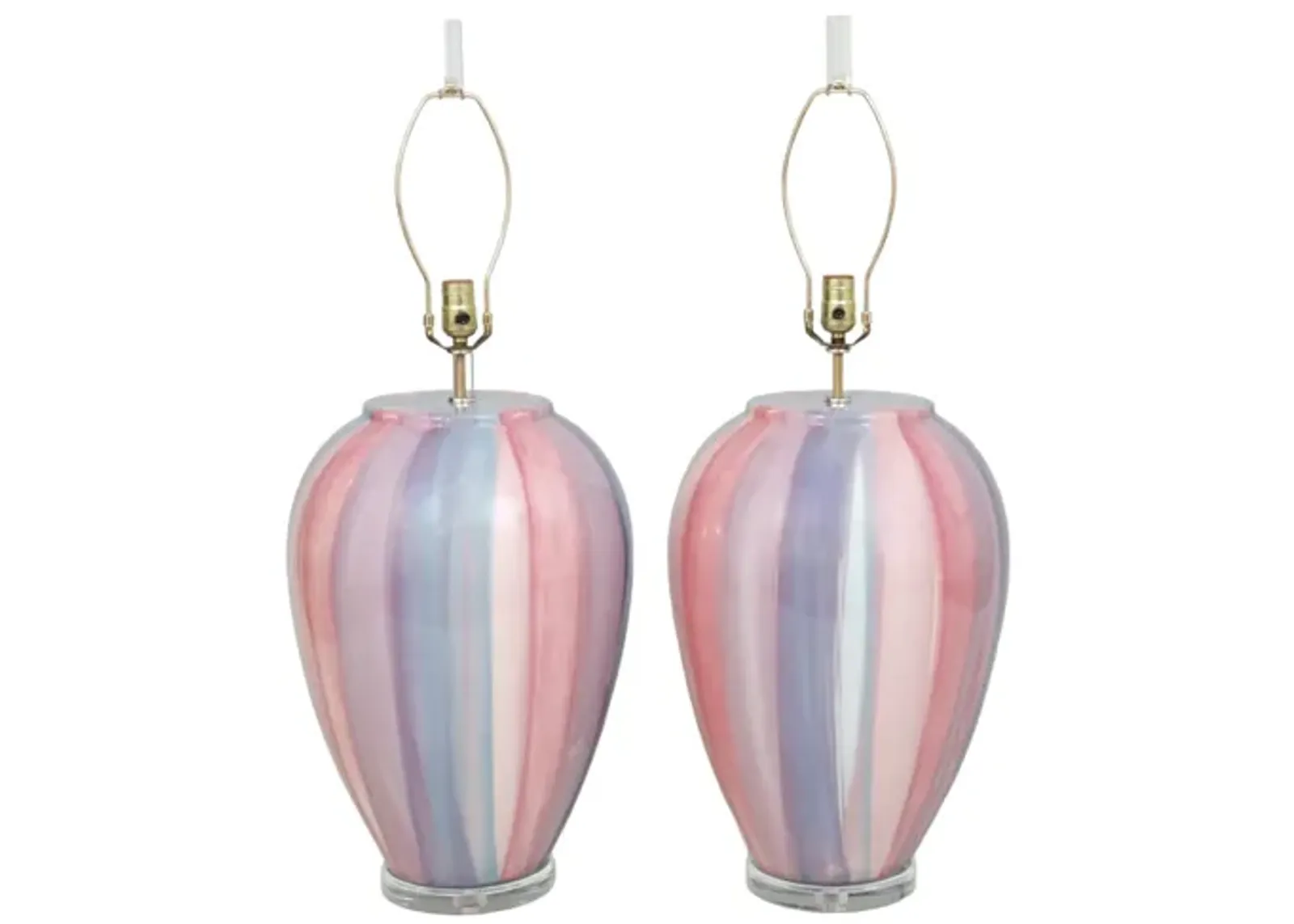 Striped Ceramic & Lucite Table Lamps - Pink