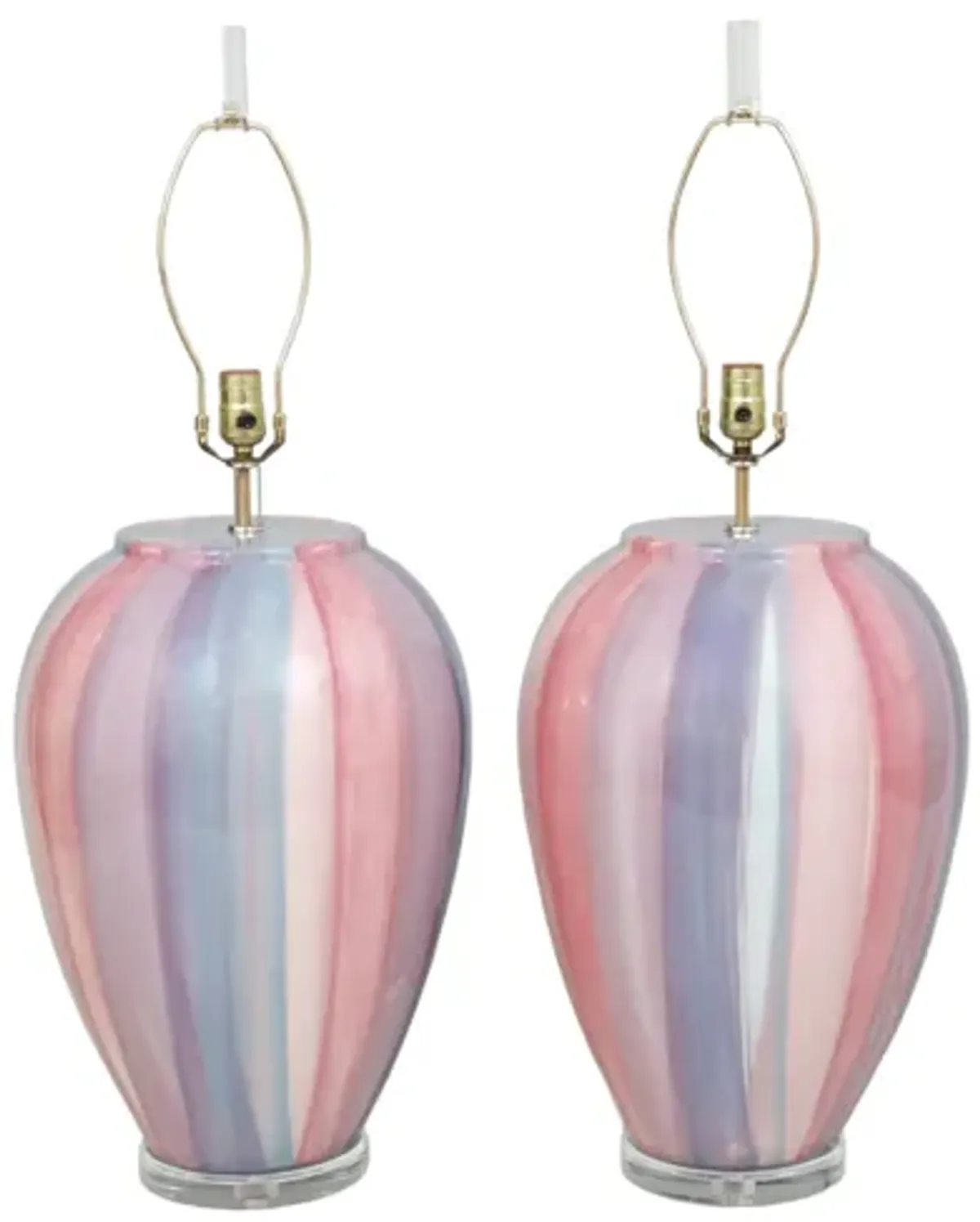 Striped Ceramic & Lucite Table Lamps - Pink