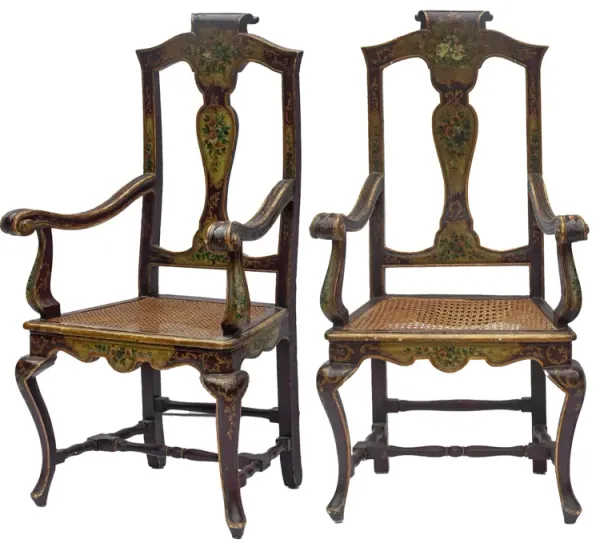Hand Caned & Painted Venetian Armchairs