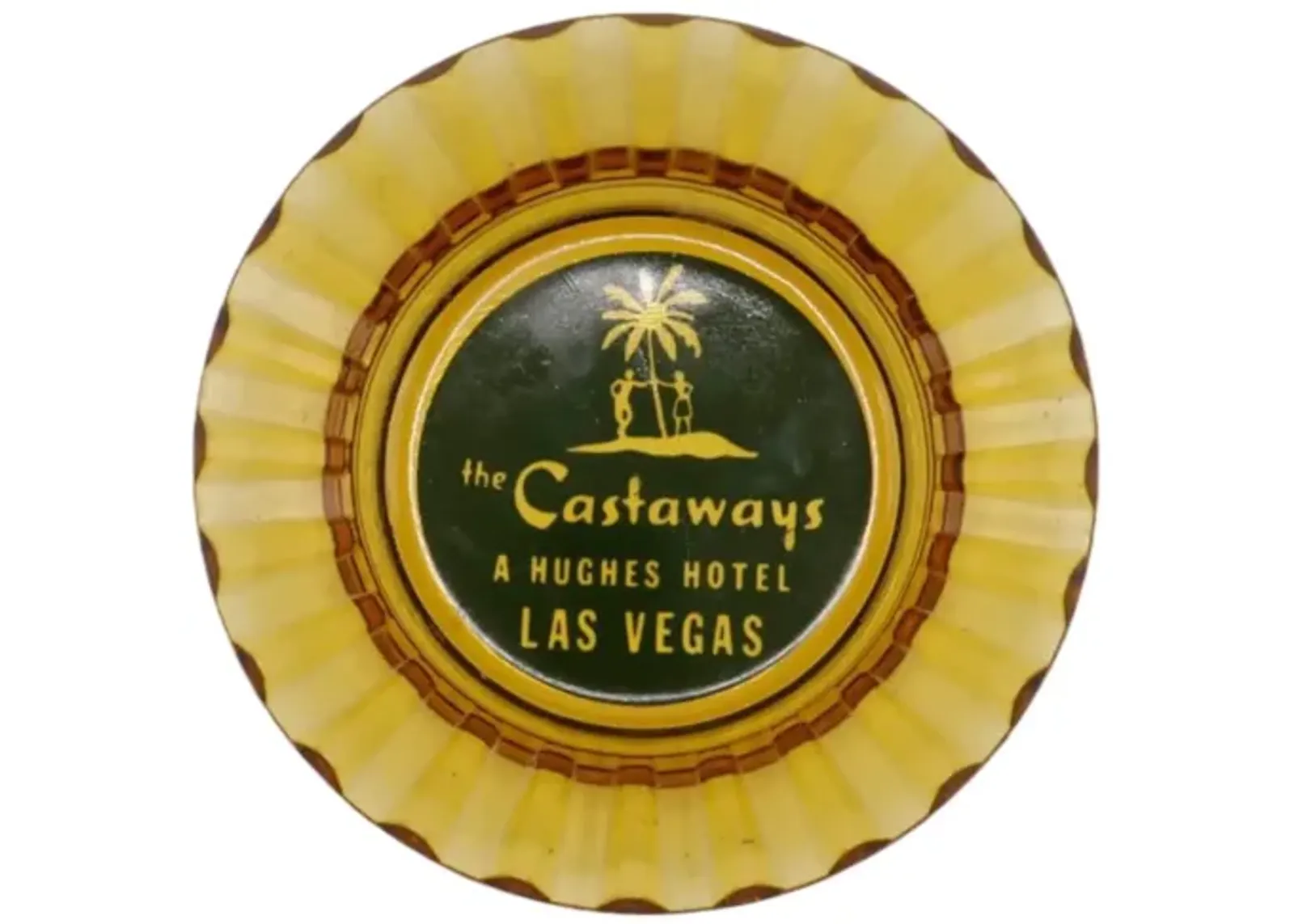 Castaways Hotel Las Vegas Glass Ashtray - Yellow