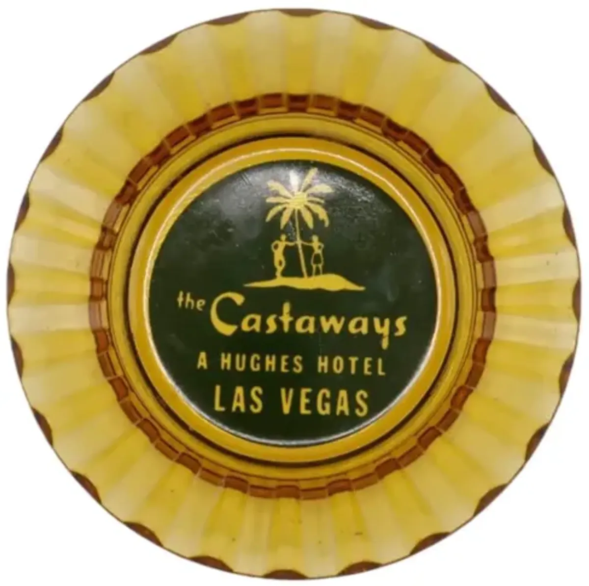 Castaways Hotel Las Vegas Glass Ashtray - Yellow