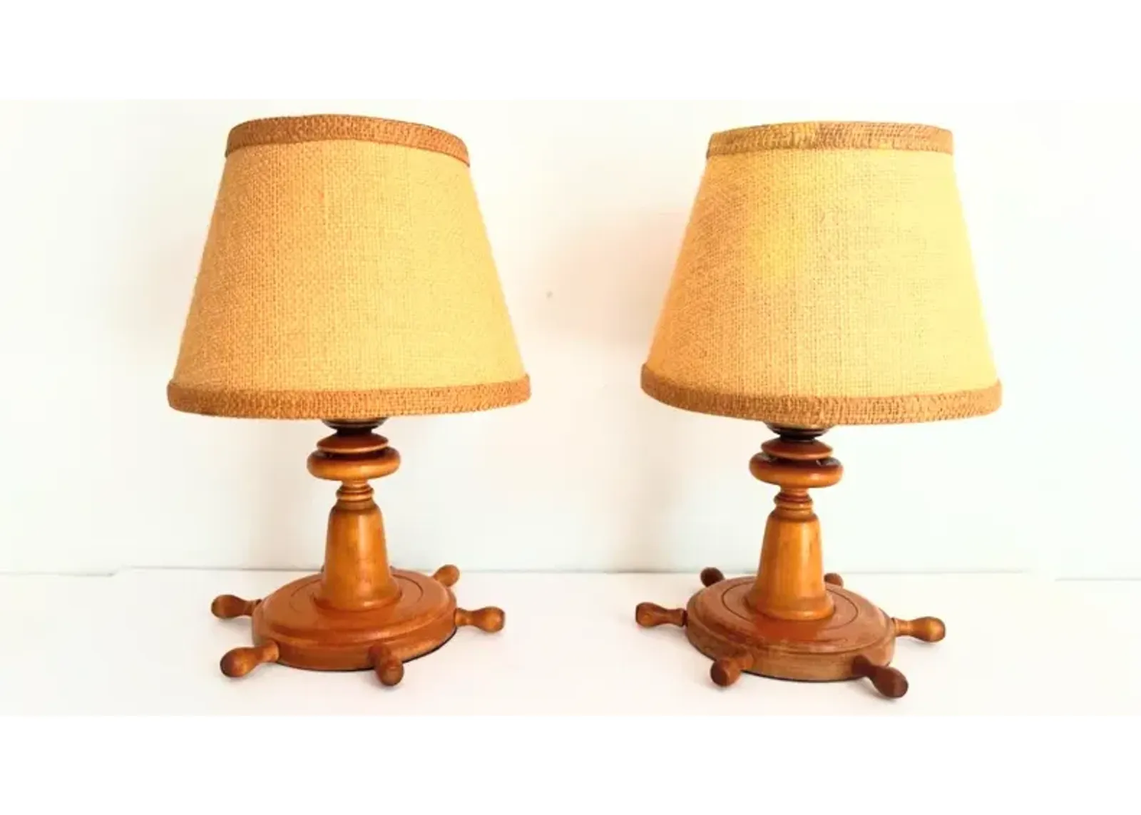 Wood Ship's Wheel Lamps & Shades - Set of 2 - Brown