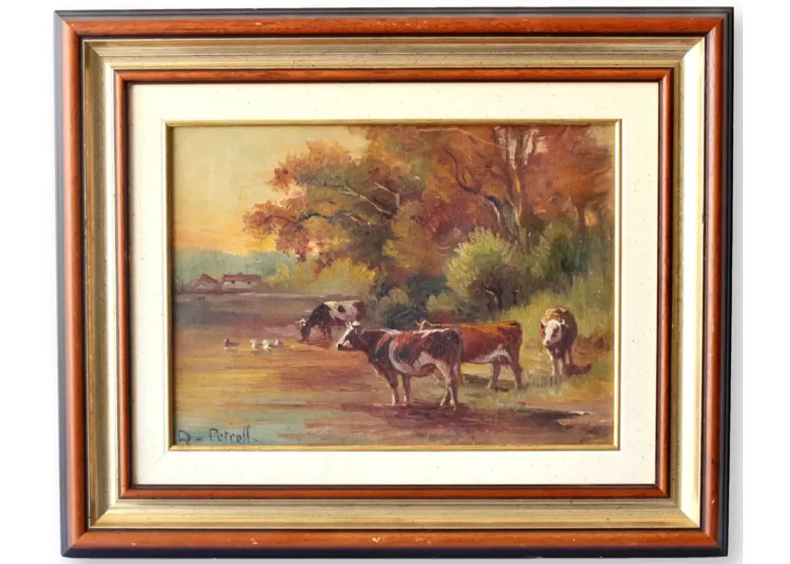 1931 French Pastoral Landscape w/Cows - Brown