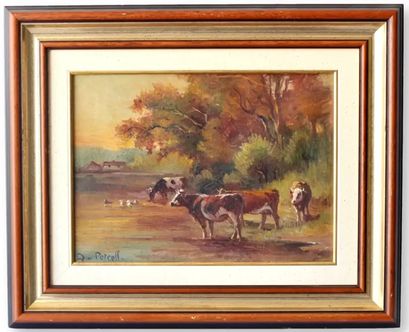 1931 French Pastoral Landscape w/Cows - Brown