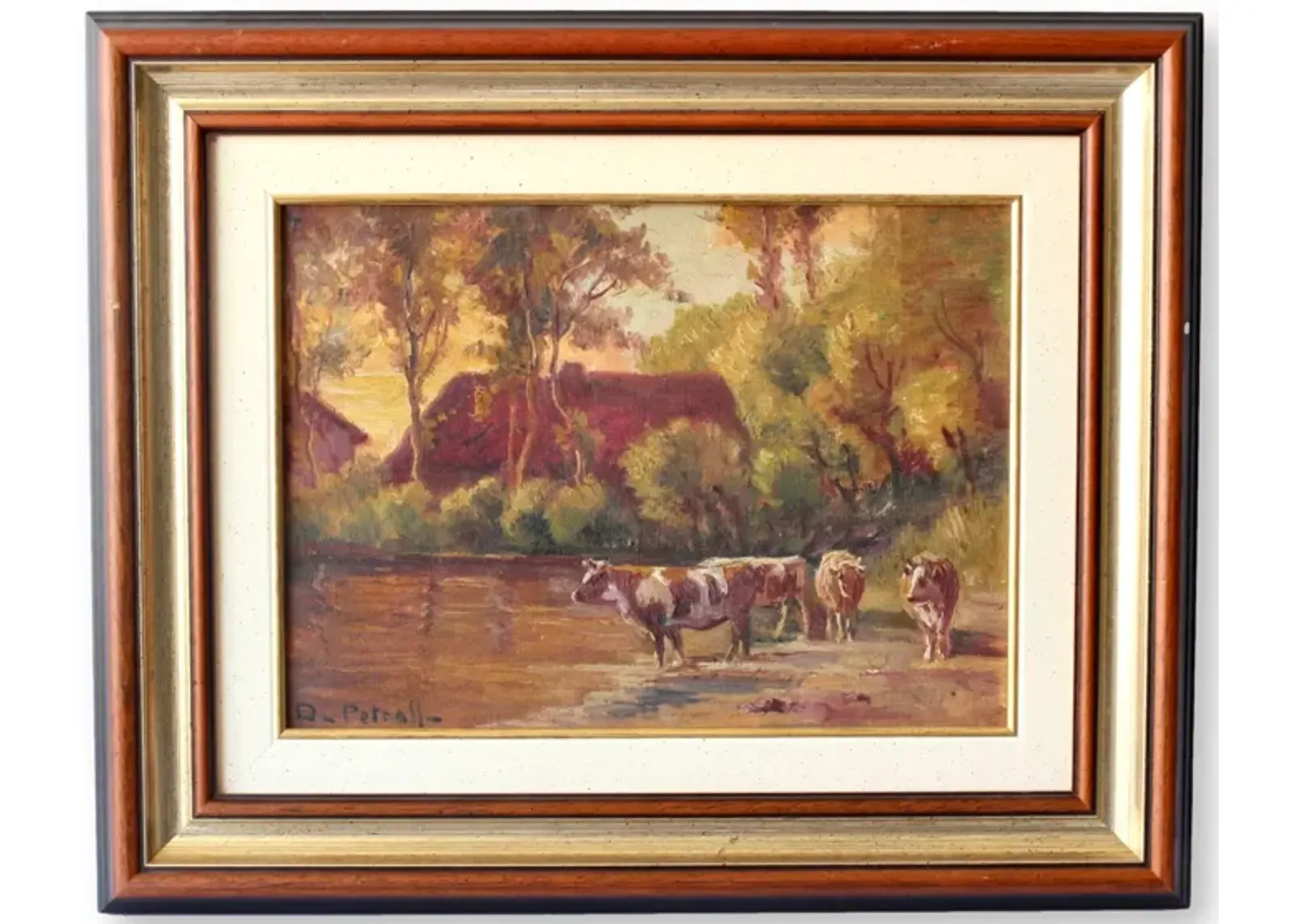 1931 Pastoral French Landscape with Cows - Brown