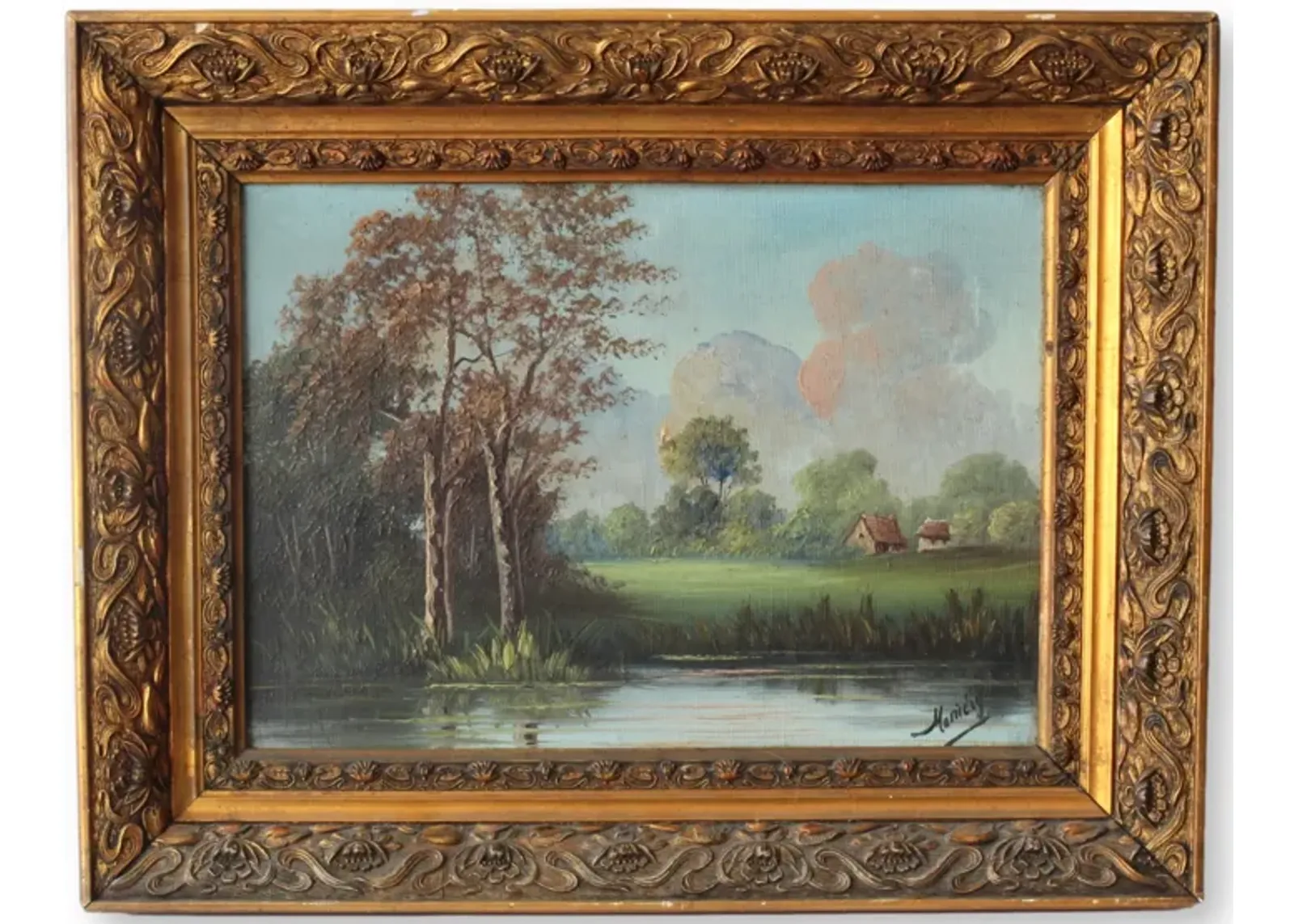 Antique French Landscape Oil Painting - Brown