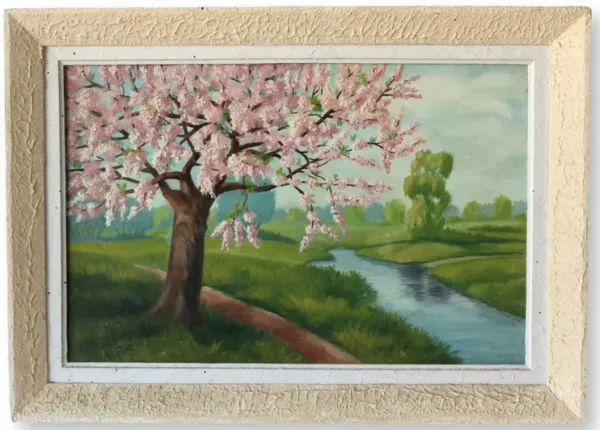 Midcentury Cherry Blossom Landscape - Rose Victoria - Pink