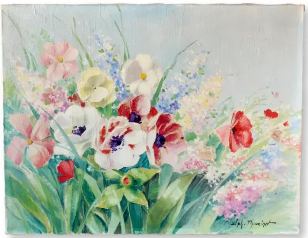 Midcentury French Floral Still Life - Rose Victoria
