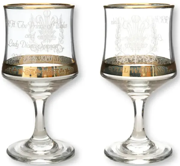 Charles & Diana Royal Wedding Wine Stems - The Queens Landing - Clear