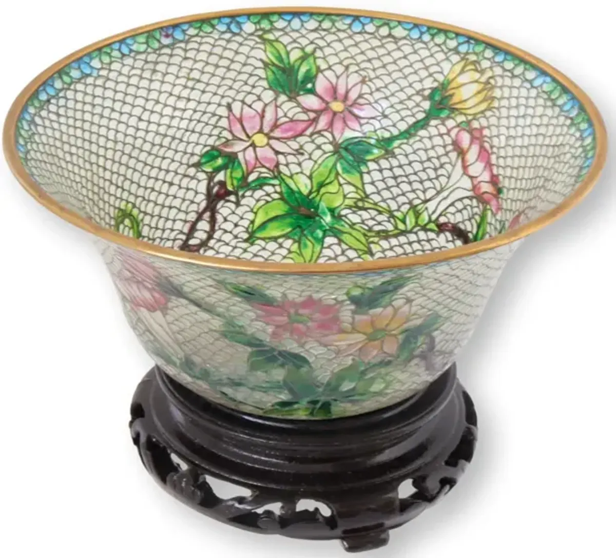 Plique A Jour Floral Enamel Bowl w/Stand - The Queens Landing - Green