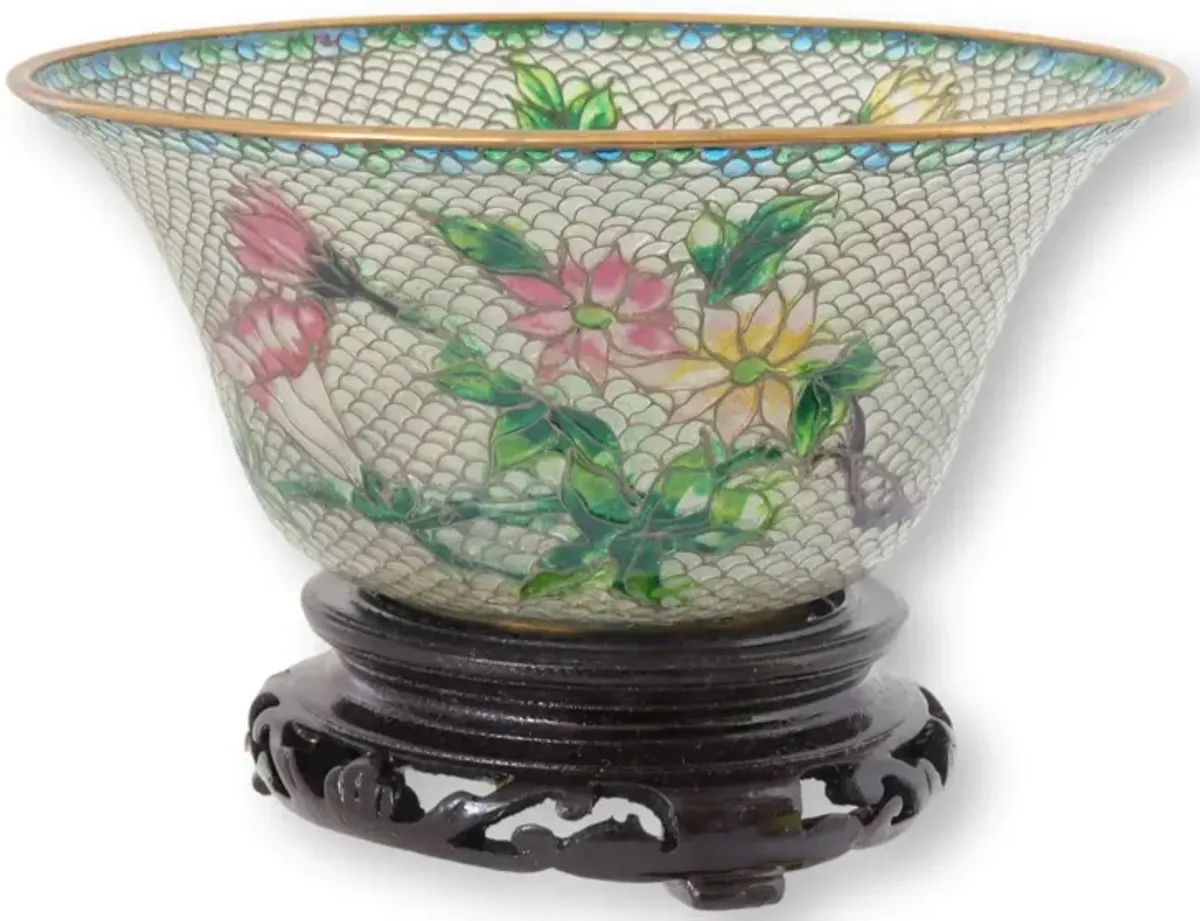 Plique A Jour Floral Enamel Bowl w/Stand - The Queens Landing - Green