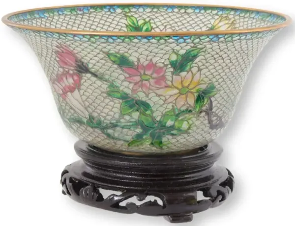 Plique A Jour Floral Enamel Bowl w/Stand - The Queens Landing - Green