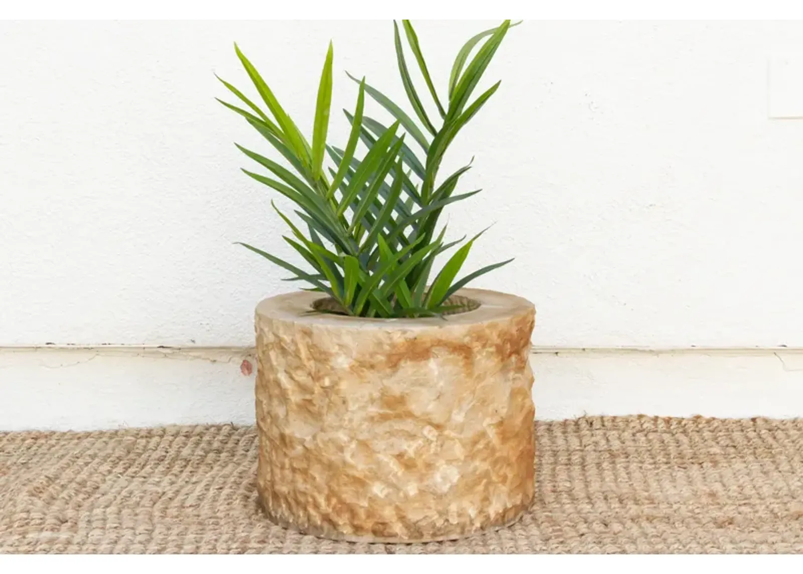 French Handcarved Stone Round Planter - 16.5" L x 16.5" W x 12" H