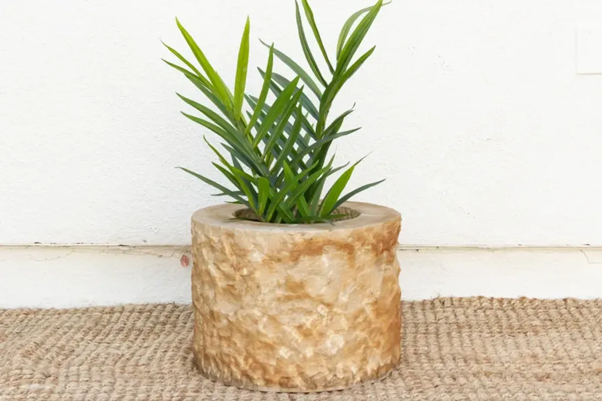 French Handcarved Stone Round Planter - 16.5" L x 16.5" W x 12" H