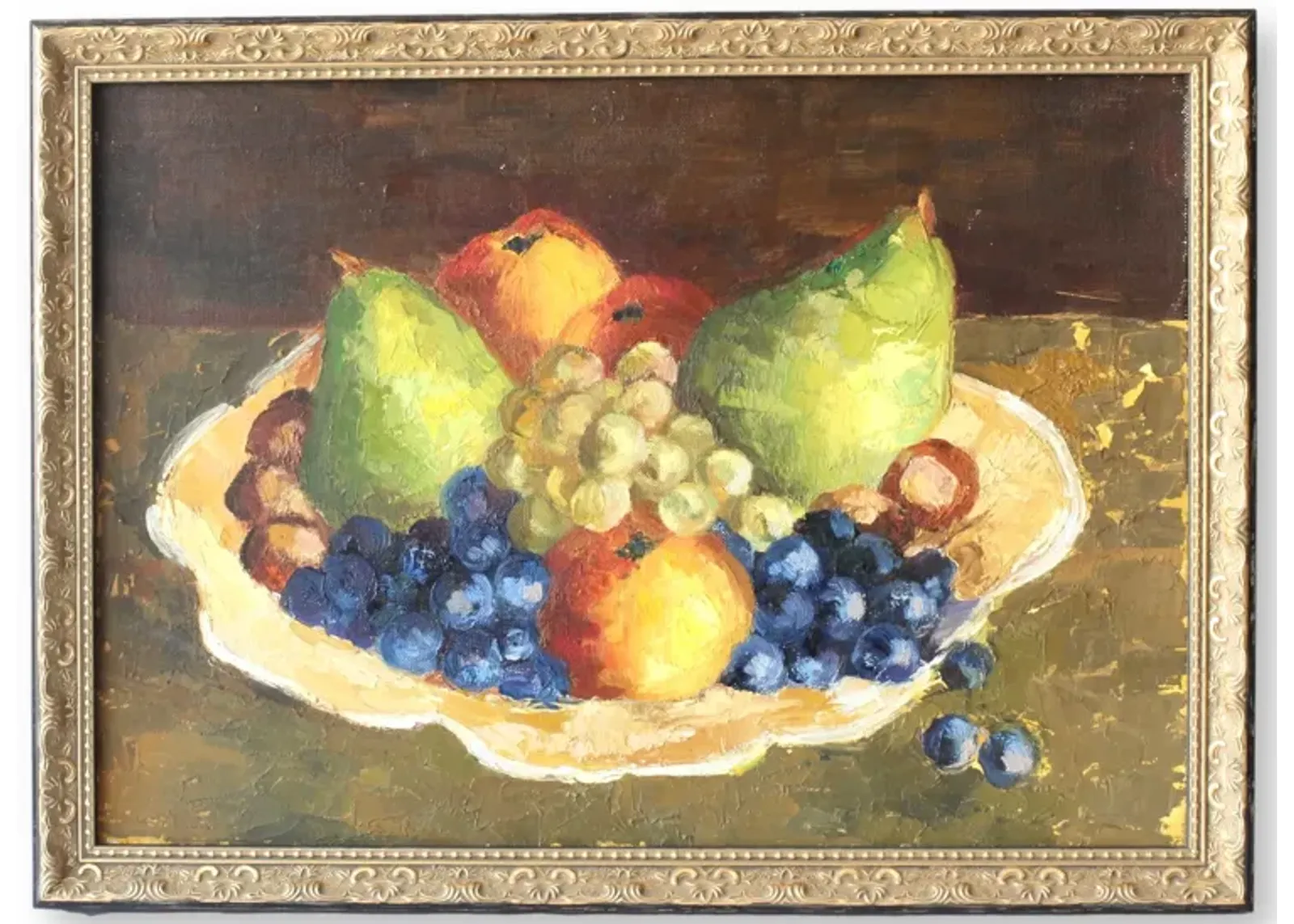 Antique French Fruit Still Life Painting - Green