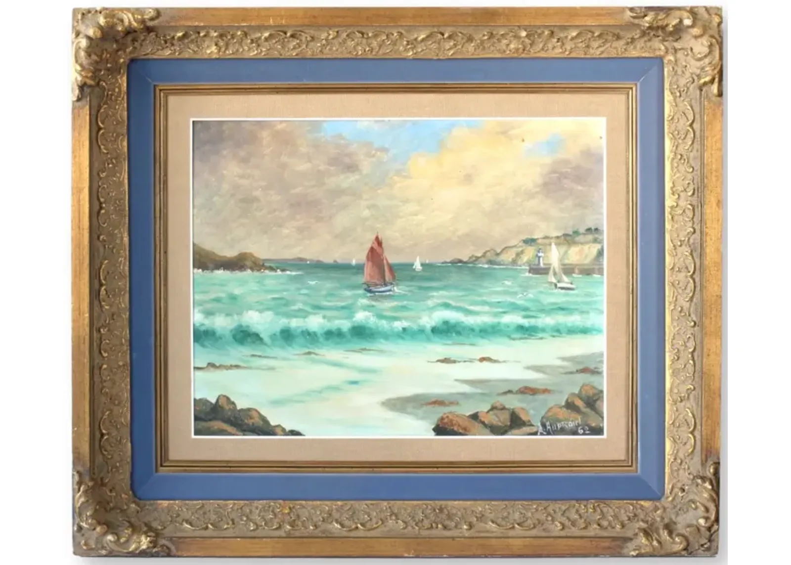 Limited Edition - 1960s French Seascape Painting - Blue