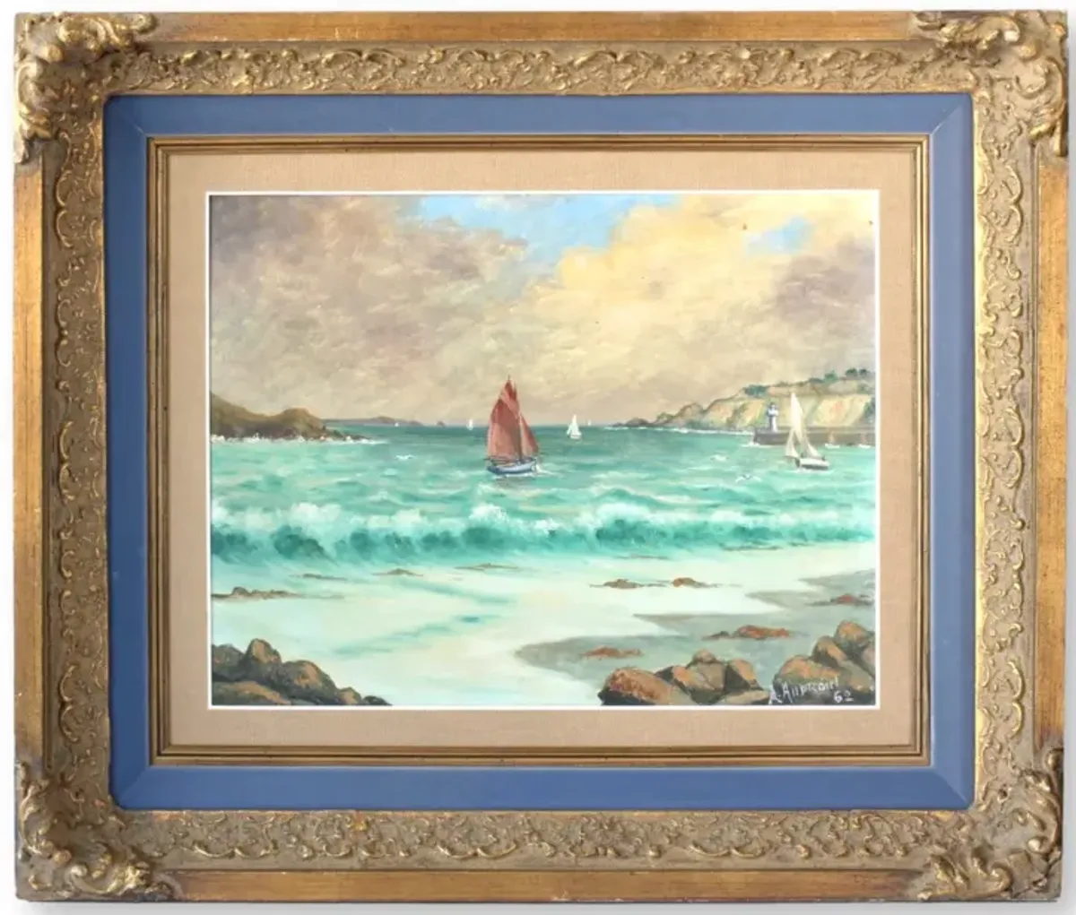 Limited Edition - 1960s French Seascape Painting - Blue