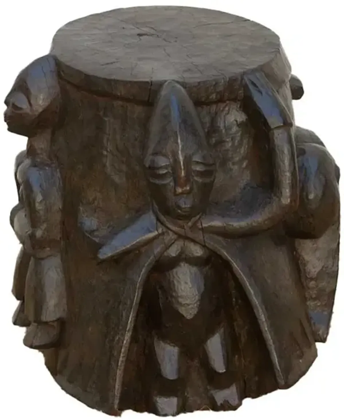 Rustic Figural African Shango Stool - de-cor - brown