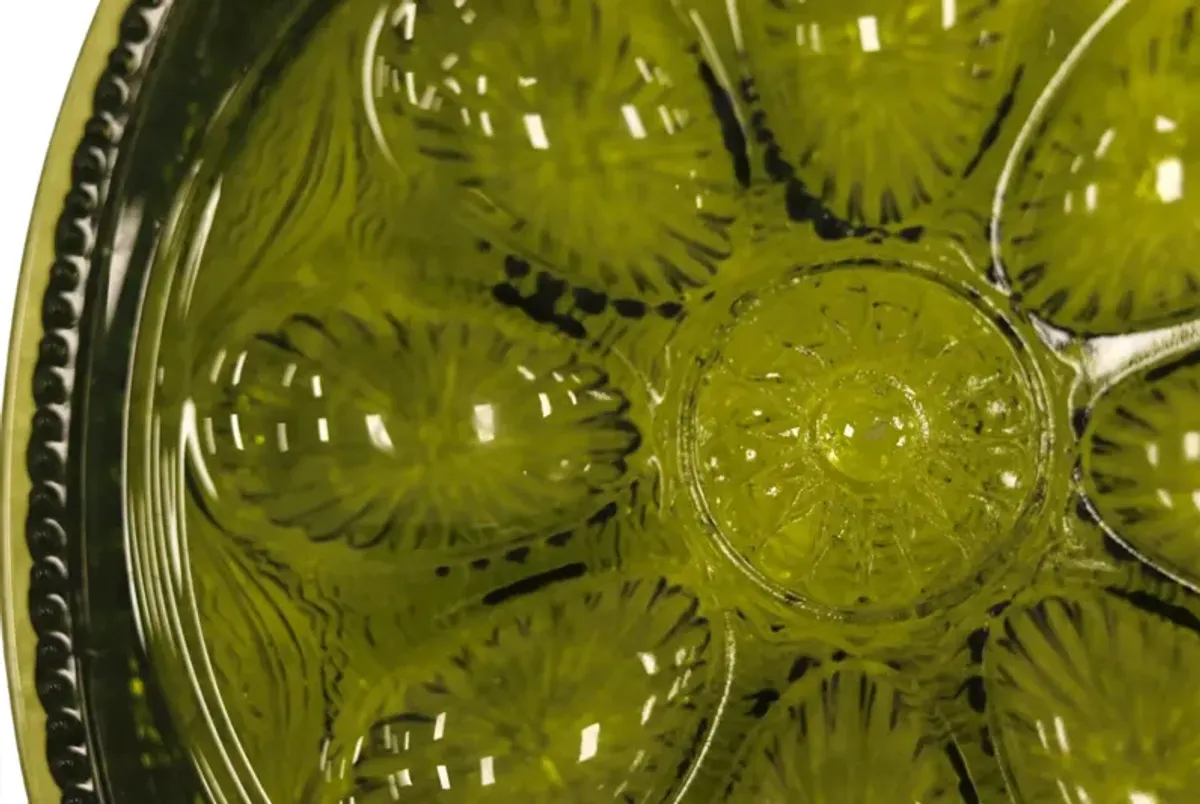 Green Glass Deviled Egg Serving Dish