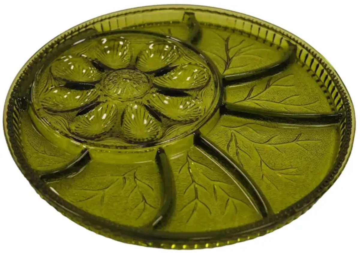 Green Glass Deviled Egg Serving Dish