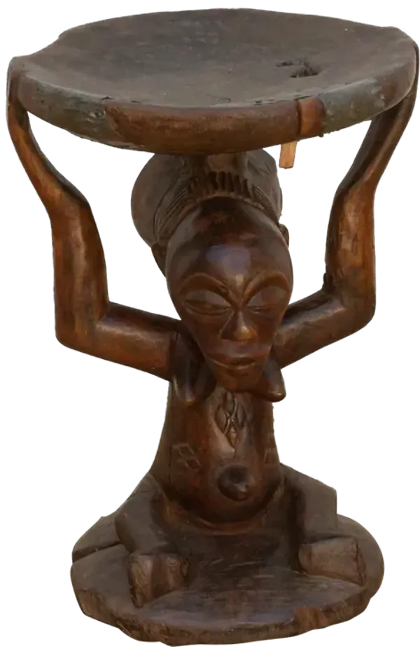 Antique African Luba Sculpture Stool - de-cor - brown