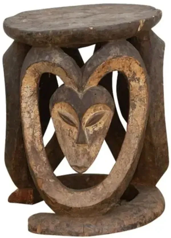 Antique Carved African Eket Stool - de-cor - brown